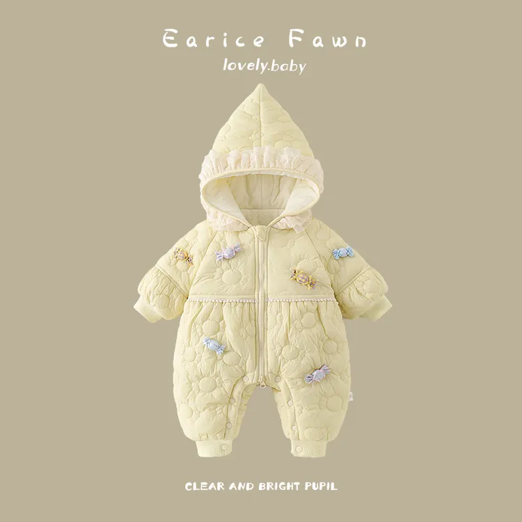 DZ宝宝冬季外出连体衣加棉加厚保暖外套满月百天婴儿衣服可爱洋气