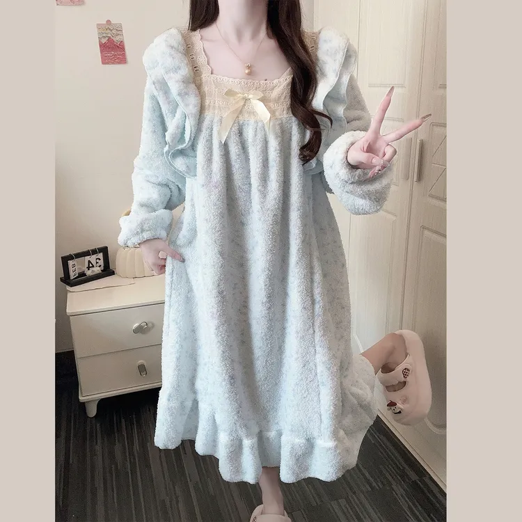 珊瑚绒睡裙女秋冬季甜美公主风2025新款加厚加绒法兰绒睡衣家居服