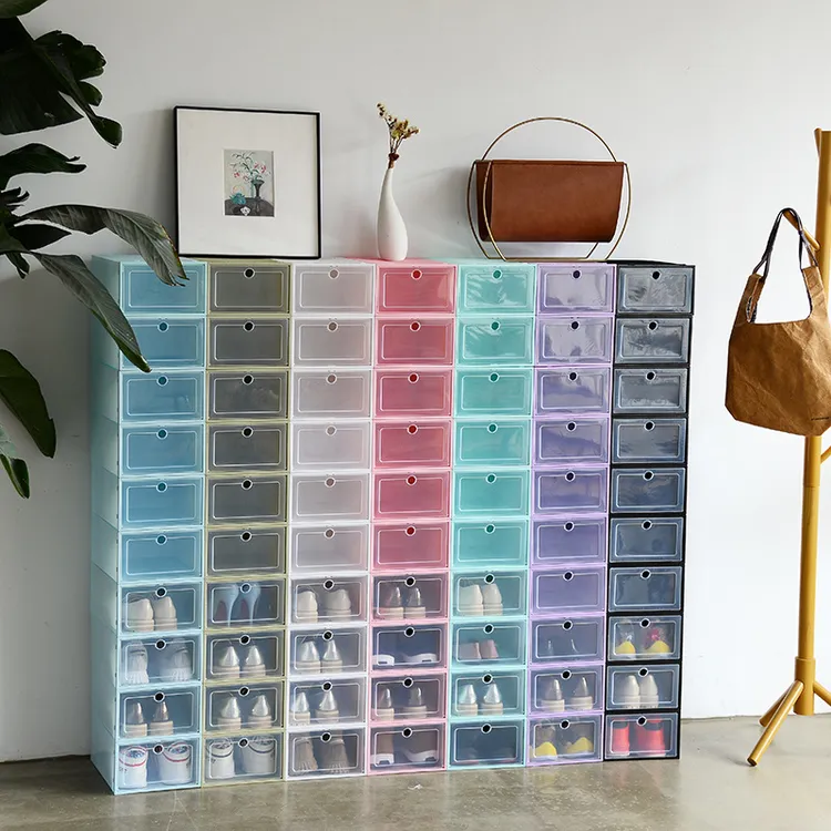 加厚翻盖鞋盒抽屉式可叠加家居收纳盒大容量一拉成型折叠鞋柜鞋架