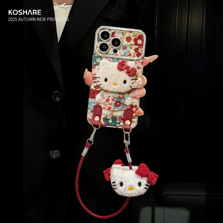 碎花kt猫适用苹果17华为vivo/oppo小米iPhone16大视窗贴皮手机壳