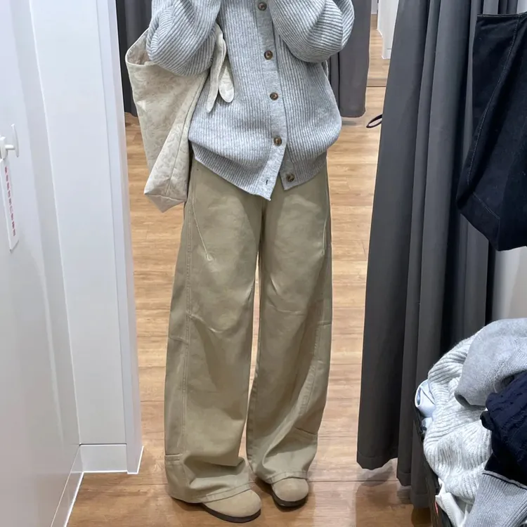 卡其色工装裤女2025秋季新款胖mm梨形身材小个子高腰显瘦阔腿裤子