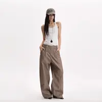 时尚美式复古高级感纽扣西装裤女老钱风直筒宽松显瘦高腰休闲裤子