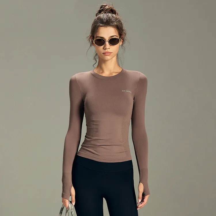 秋季肯豆长袖运动上衣T恤女修身显瘦健身瑜伽服跑步普拉提速干衣