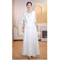 简约女装时尚套装女士套装卡通风纯色短袖圆领时尚质感白色JL380