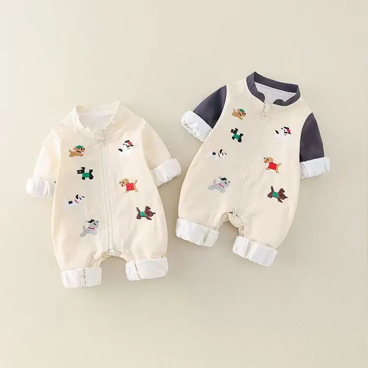 婴儿连体衣外出秋冬装男女宝宝衣服加绒卡通新生儿爬服秋冬装