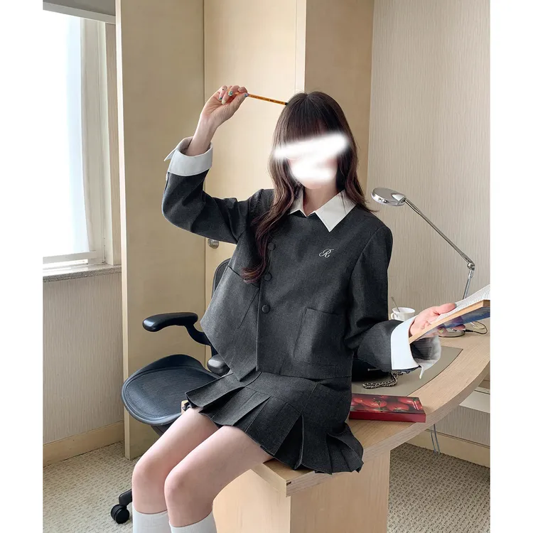 高级感灰色西装外套半身裙两件套女秋季时尚套装韩系5929+5930