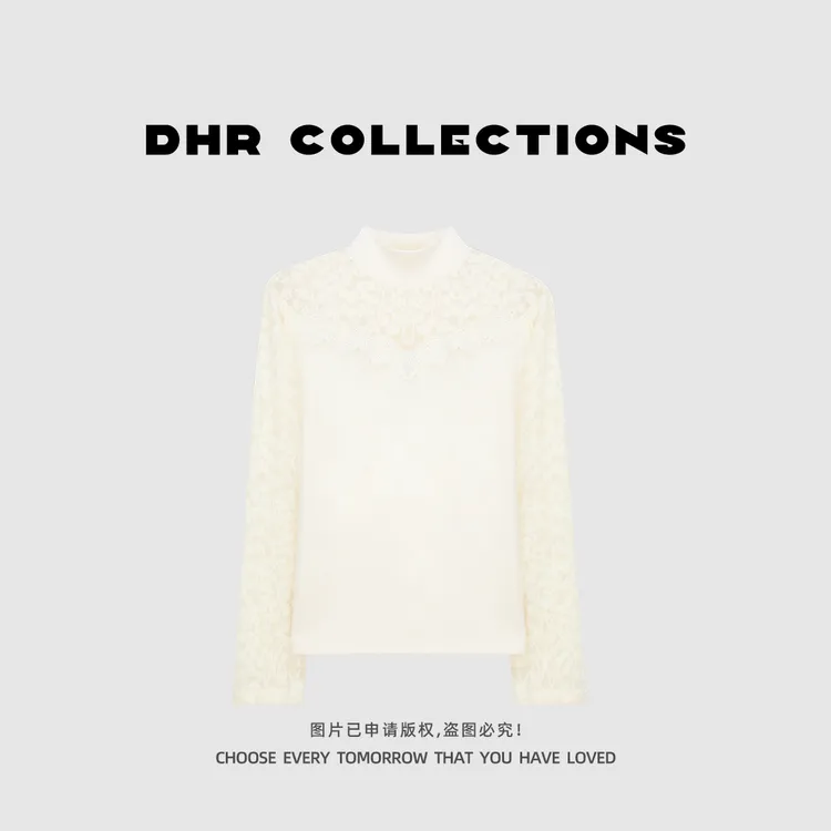豆豆10【镂空蕾丝衫】韩版气质加绒半高领时尚百搭长袖T恤-25DD165