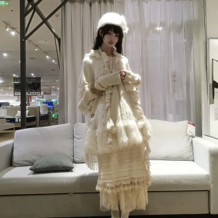 少女毛针织衫波西米亚系秋季常规款连帽纯色甜美针织斗篷秋冬毛衣