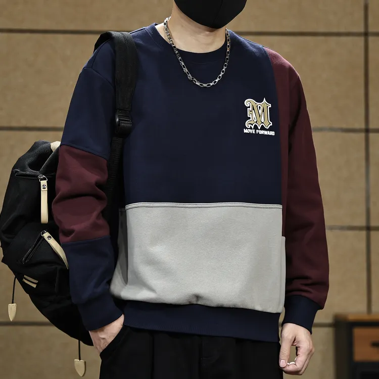 美式复古420g重磅卫衣男春秋宽松潮牌2025新款刺绣拼色秋季上衣男