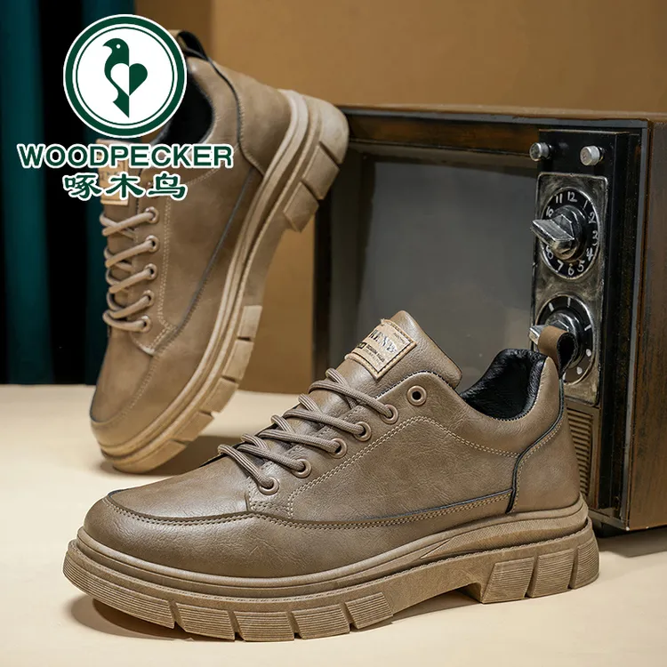 【啄木鸟正品】工装鞋男鞋新款秋季英伦风男士休闲皮鞋防水工作潮鞋