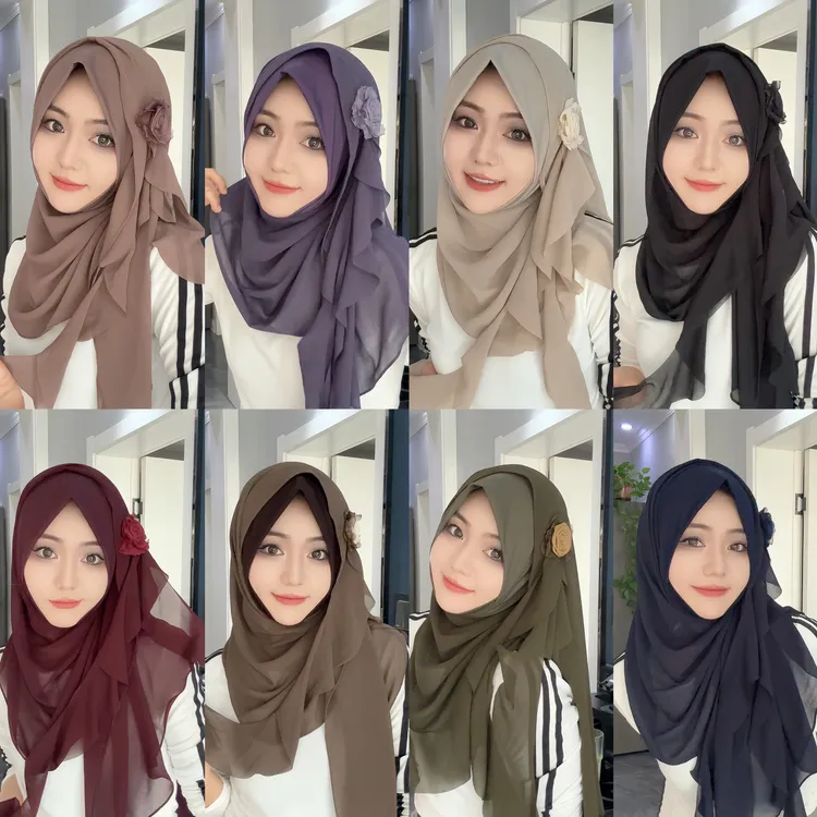 MY77(蔷薇)雪纺拼接水晶麻套头绕巾