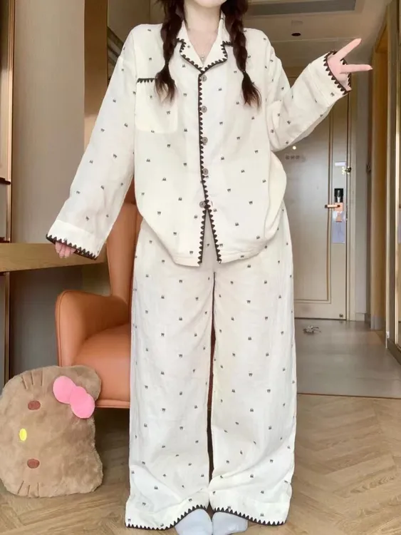 ins韩版卡通小熊印花女秋季云朵棉睡衣2025新款家居服长袖套装
