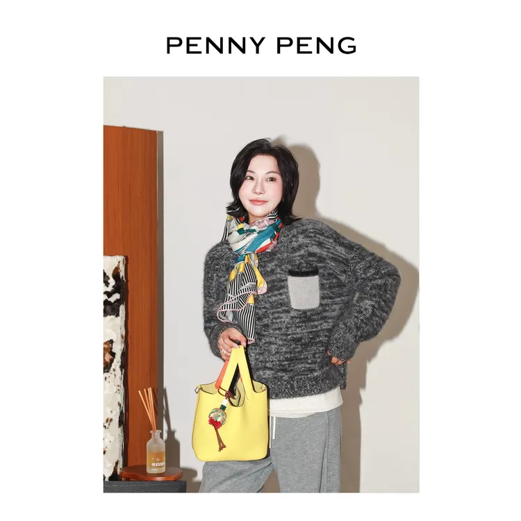 PENNYPENG芝麻糊 秋冬新款软糯时尚百搭圆领狐狸绒羊毛奢混套头衫