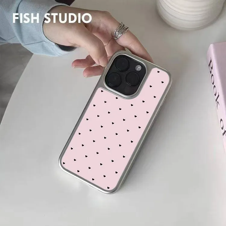 新款韩系粉底爱心玻璃手机壳适用苹果16promax小米15华为nova13/1