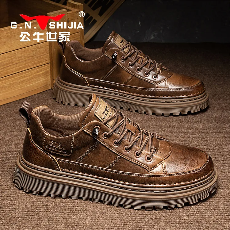 公牛世家男鞋保暖板鞋冬季新款低帮复古时尚百搭软底防滑休闲皮鞋