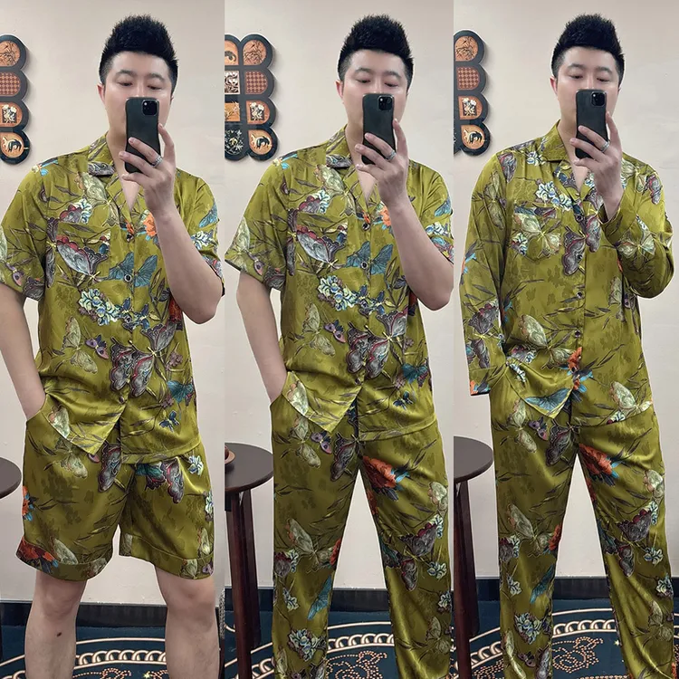 大码男士短袖睡衣套装2025夏季薄款丝滑高品质休闲可外穿家居服潮
