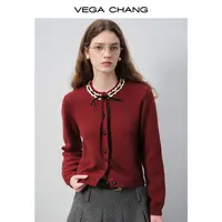 【返现10%】9/22上新【甜蕾红韵】酒红针织配蕾丝领结精致优雅针织衫