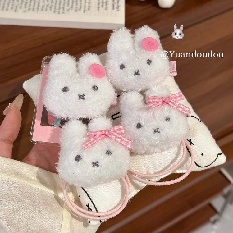 少女奶呼呼米菲兔蝴蝶结发圈发夹毛绒发绳可爱甜美马尾头饰发饰