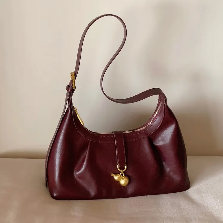 南风Chio2nd托特小众包包百搭女酒红色复古褶皱腋下包单肩斜挎包