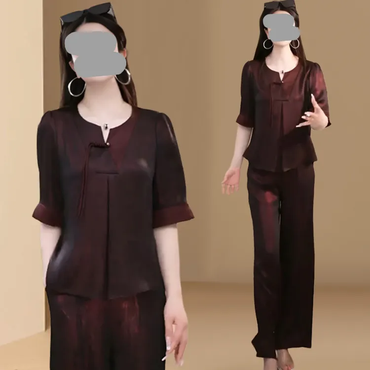 新中式国风盘扣复古时尚套装女2025夏季新款时髦妈妈装减龄两件套