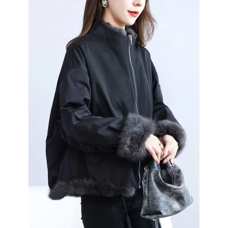 仿獭兔毛皮草大衣女2025冬新款宽松韩版显瘦两面穿一体派克服外套
