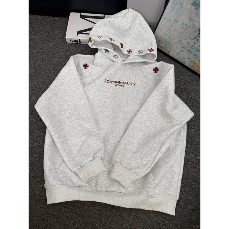 民族风设计感刺绣花重磅连帽卫衣男女同款秋季高街帽衫情侣装外套