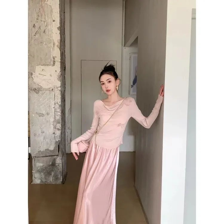 2025春秋季新款气质纯欲荡领蝴蝶结长袖针织衫显瘦百搭上衣H6-19