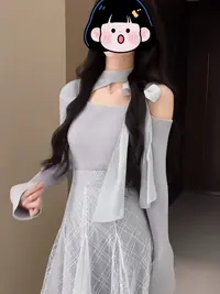 早秋 前后两穿可拆卸蝴蝶结喇叭袖纯色针织