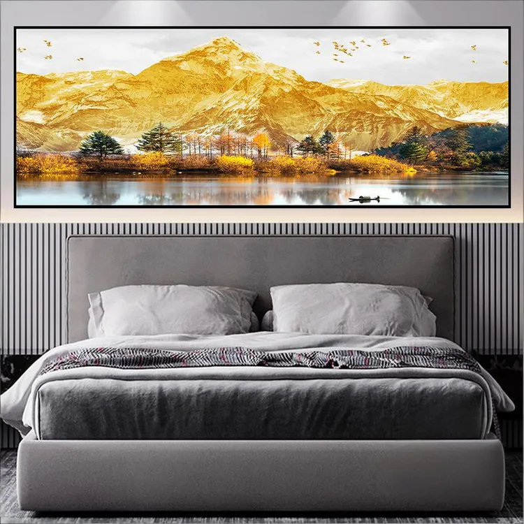 【厂家直销】新款背靠金山床头装饰画自粘客厅卧室背景墙贴画壁画