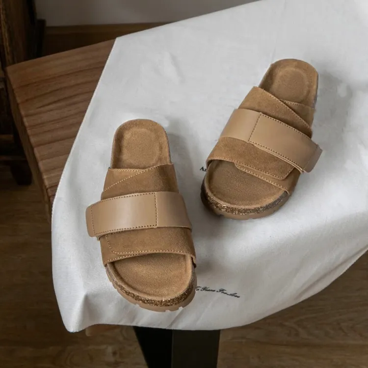 广州女鞋【现货】复古魔术贴勃肯鞋拖鞋女夏外穿厚底一字拖休闲沙