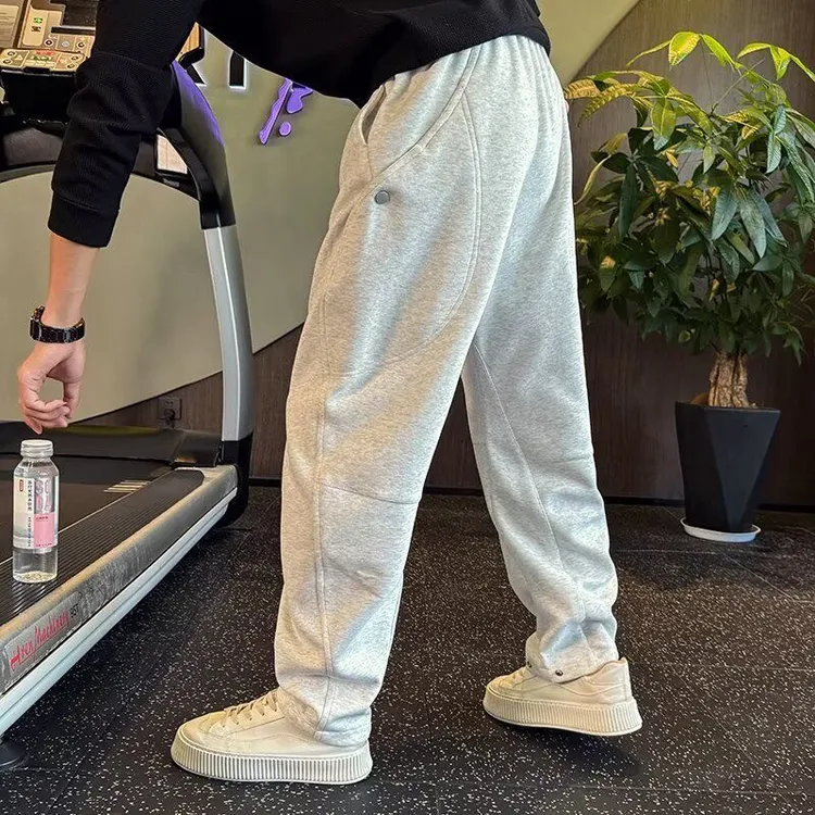 春秋季垂感松紧腰抽绳运动卫裤男士宽松潮流阔腿拖地直筒休闲裤子