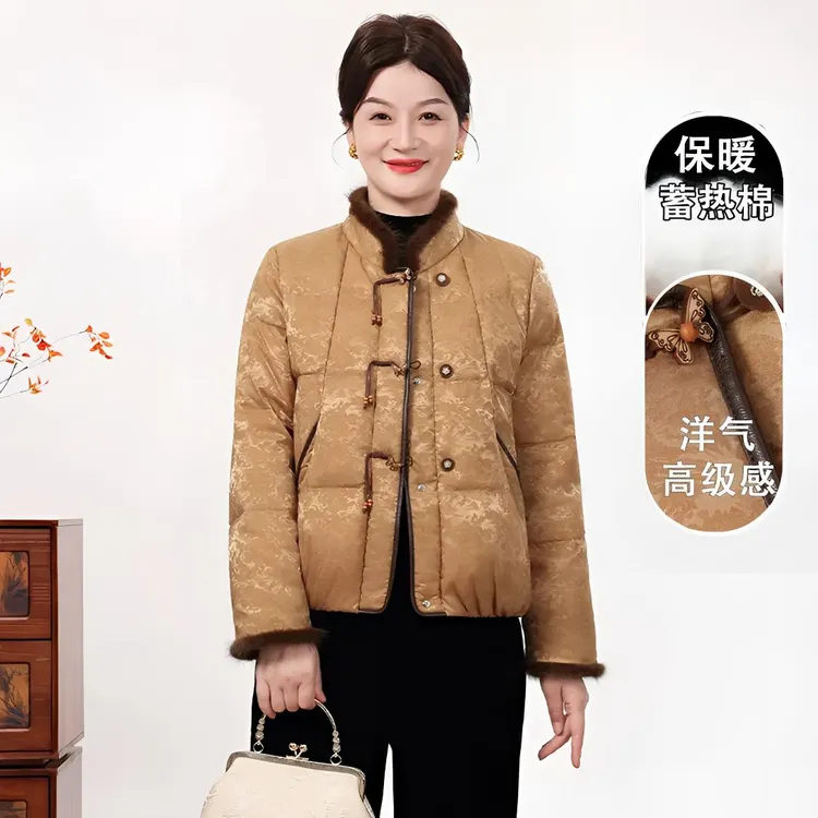 中式国风妈妈冬季短款棉服2025新款中老年人女装秋冬保暖立领外套