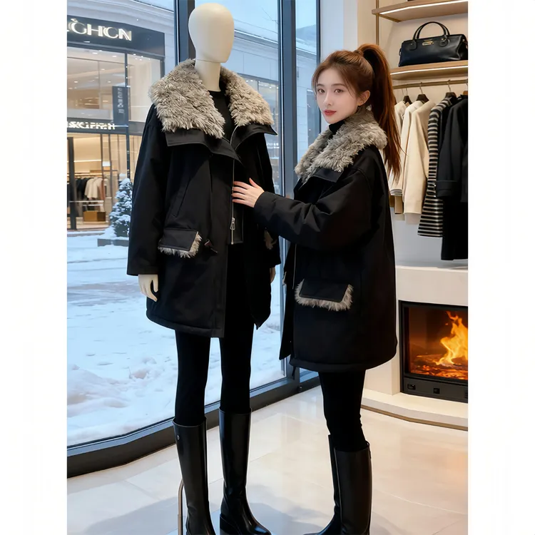 大毛领棉服女2025冬季新款加厚工装棉衣外套小个子棉袄