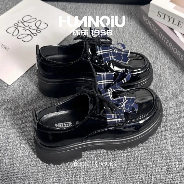 环球2025爆款学院风增高纯色系带时尚圆头秋季蝴蝶结英伦风乐福鞋