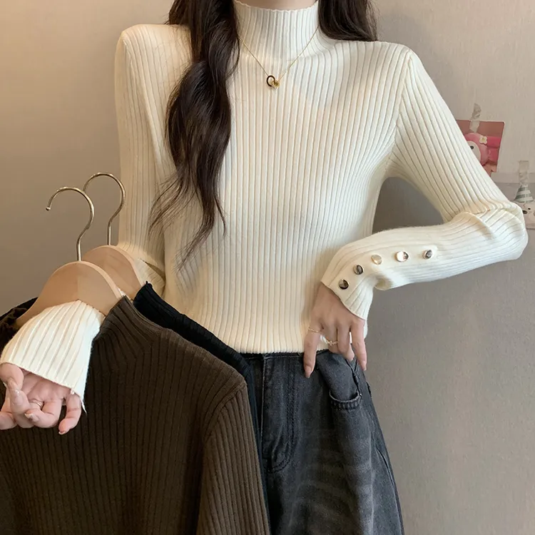 202秋冬新款大码女胖mm法式修身针织衫上衣半高领内搭打底衫71266