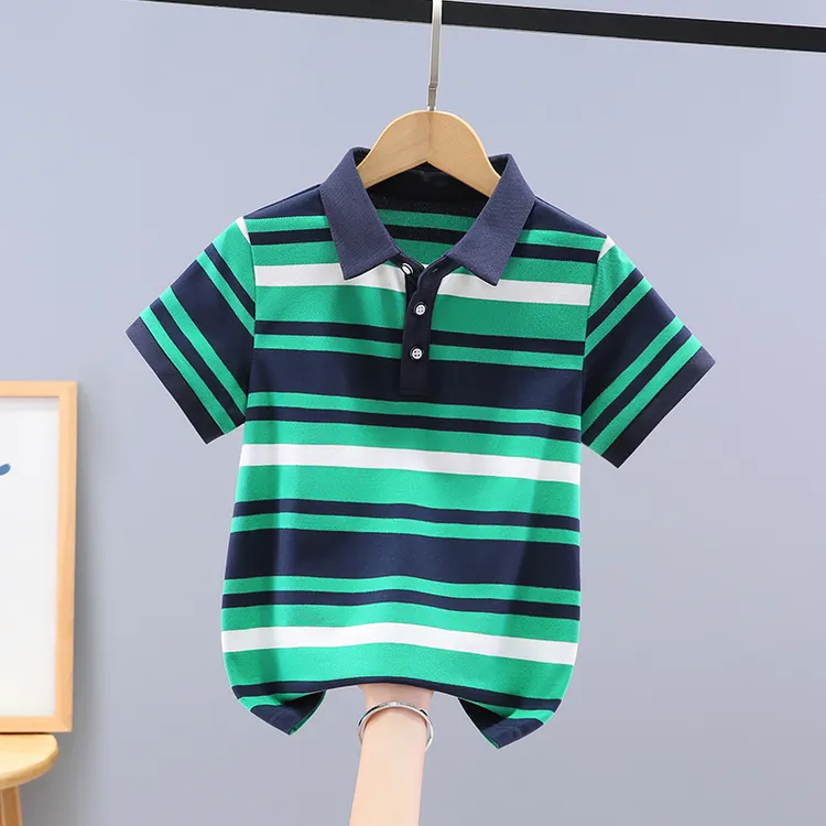 男童短袖t恤2025夏季儿童条纹翻领Polo衫中大童夏装半袖男孩上衣