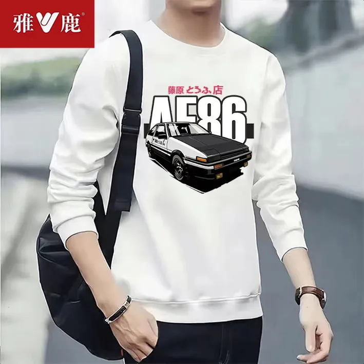 雅鹿专卖店秋冬新款男士长袖印花加绒卫衣圆领宽松上衣男士时尚