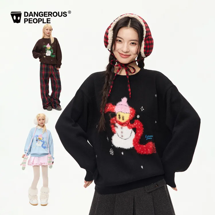 Dangerouspeople薛之谦dsp仿貂毛雪人提花刺绣针织衫冬季百搭毛衣