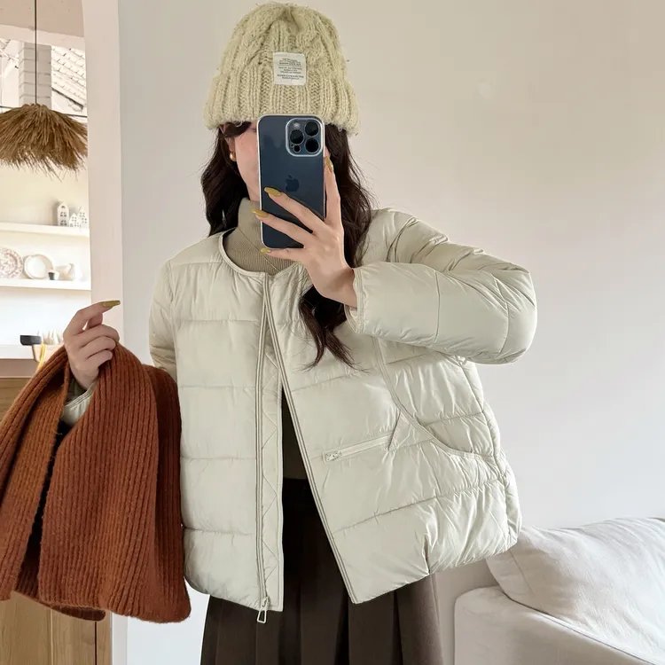 泡芙轻薄短款棉衣女2025秋冬圆领小个子韩版棉服保暖百搭休闲外套