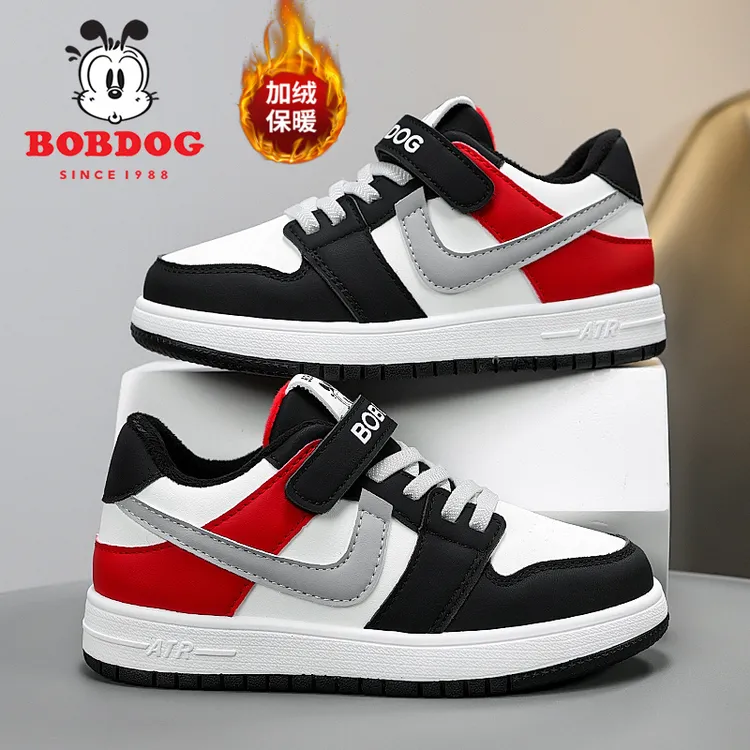巴布豆男童棉鞋儿童冬季新款加绒保暖板鞋男孩学生皮面休闲运动鞋