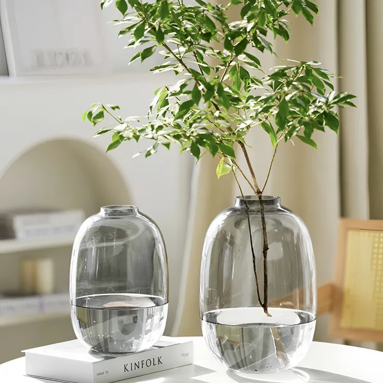 网红轻奢喜悦大肚简约透明玻璃花瓶摆件水养马醉木雪柳高端ins风