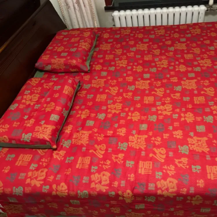 三层纱提花三件套百福款床盖