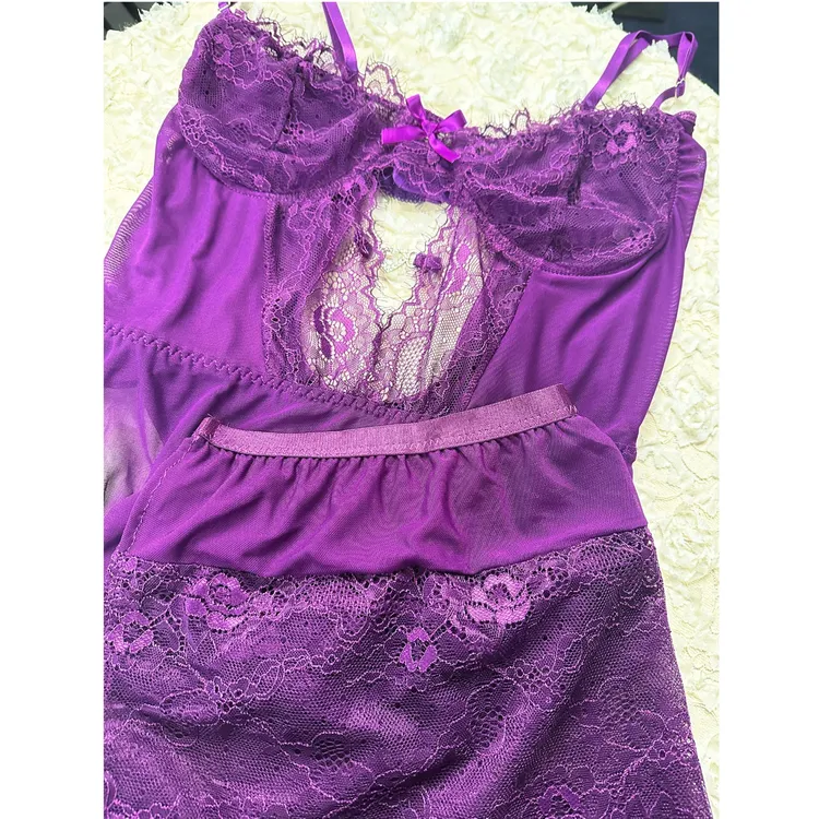 紫定行【120-260斤】大码胖MM蕾丝时尚性感吊带钢圈睡裙
