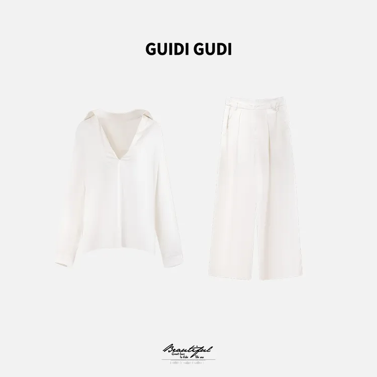 GUIDI GUDI【指引的光】黄加蓝两件套衬衫+休闲裤套装