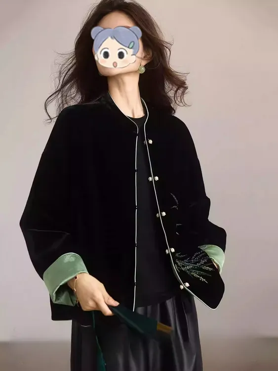 新中式国风丝绒双面穿外套女2025年秋季新款气质外搭上衣大码女装
