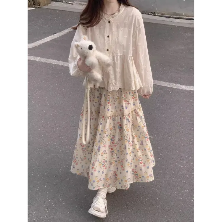 夏季韩版碎花半身裙蕾丝上衣套装女甜美森系穿搭两件套2025新款仙