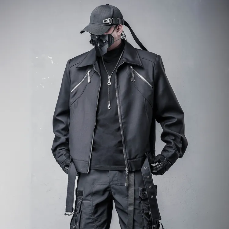 小众解构拼接腰带拉链飞行夹克潮流男暗黑系高级感痞帅工装短外套