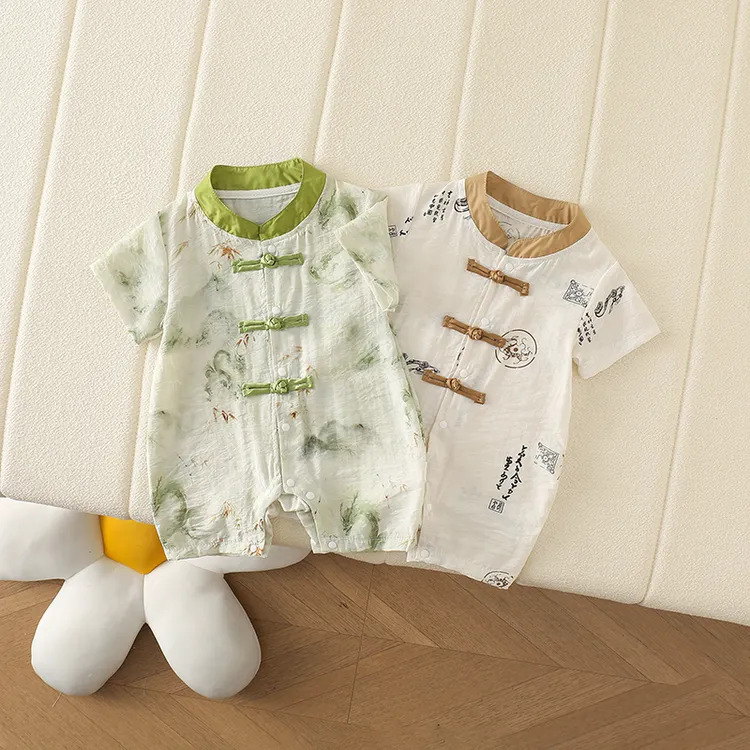 新生儿、幼儿适用的薄款夏装、中式复古、民族风、纯棉质感儿童婴幼儿