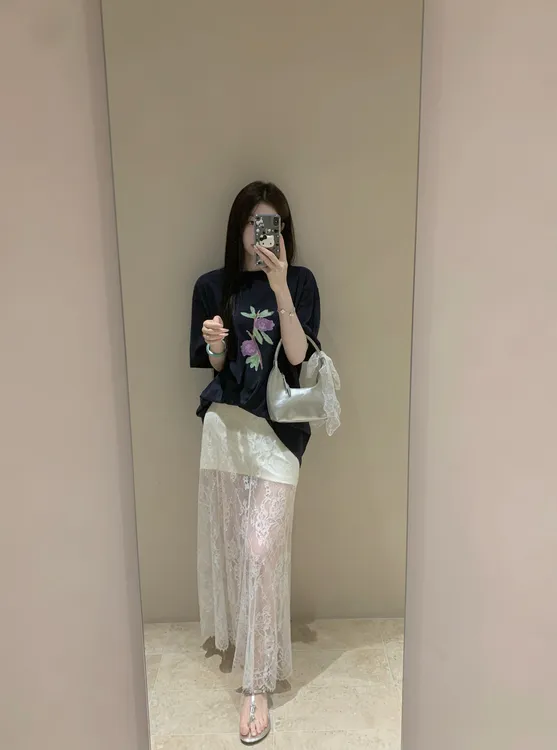 EIA一尧【薄雾白茶】韩系纯欲蕾丝半身裙气质显瘦法式慵懒若隐若现