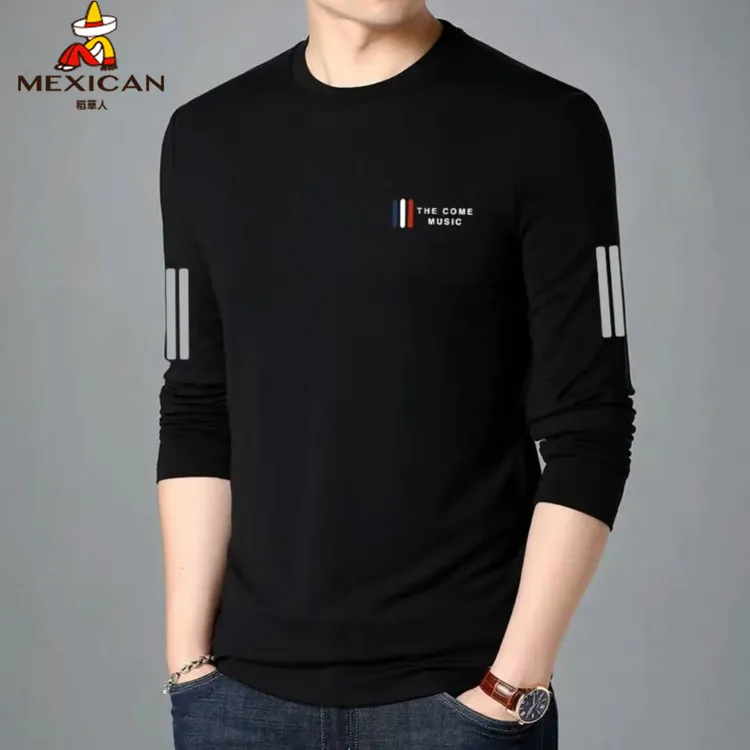 稻草人纯棉长袖男士T恤男秋季内搭秋衣宽松打底衫印花t恤长袖